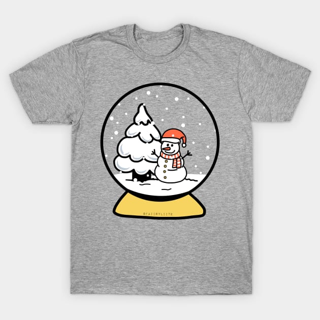 Christmas Snowman With A Santa Hat In Snow Globe T-Shirt by faiiryliite